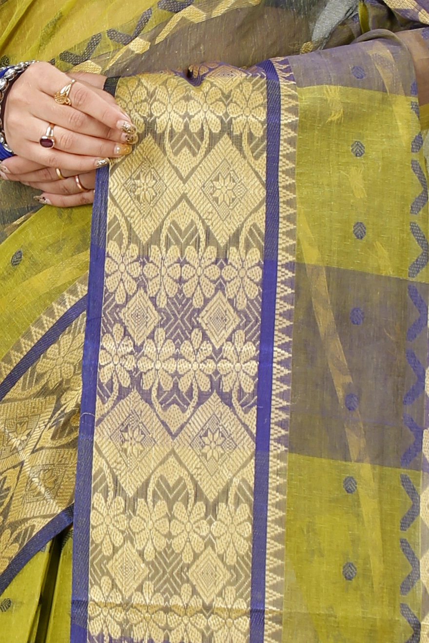 Green Pure Cotton SonaJhuri Desiging Tant Saree (117)