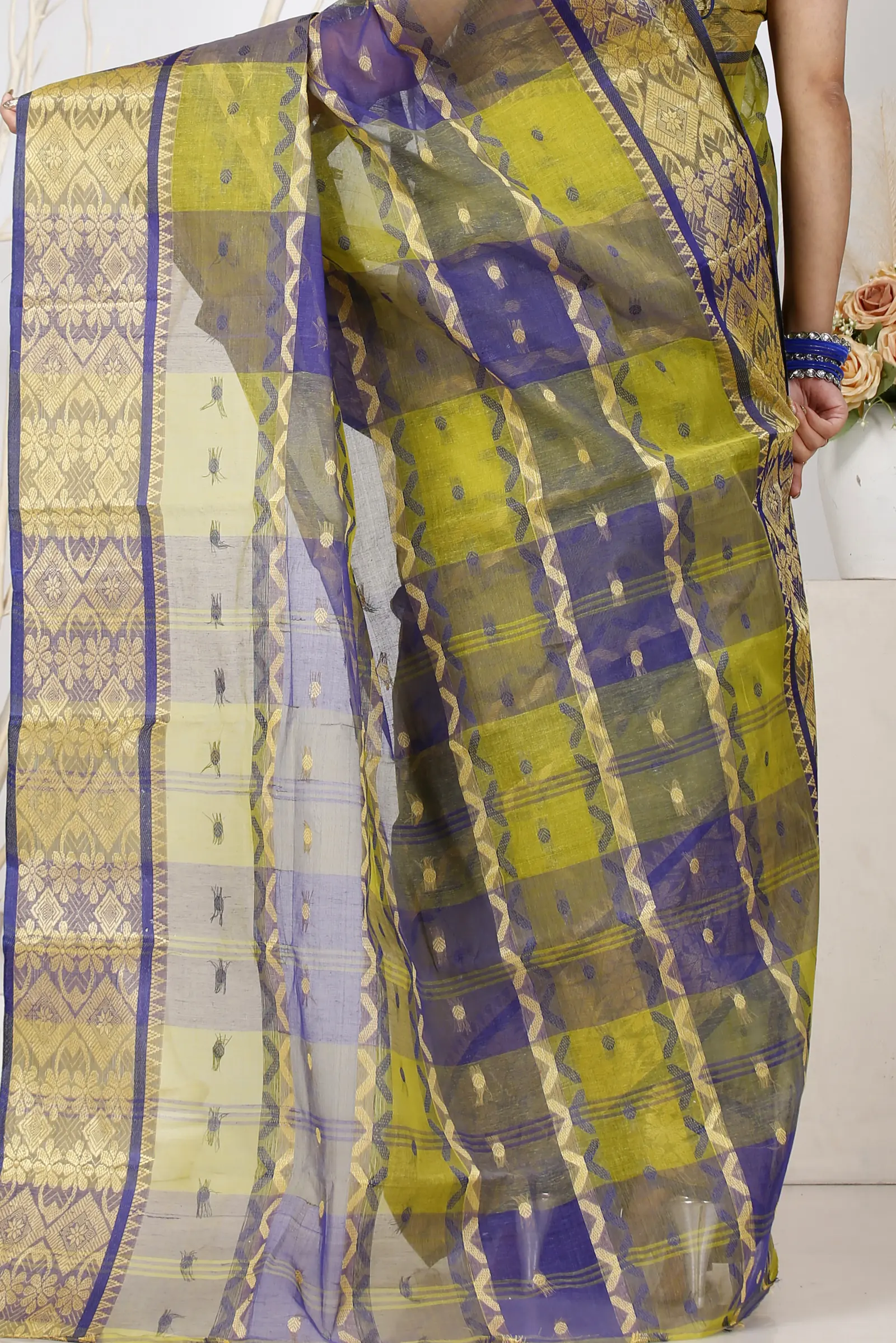 Green Pure Cotton SonaJhuri Desiging Tant Saree (117)