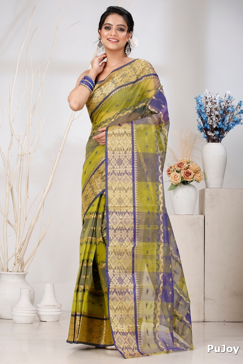 Green Pure Cotton SonaJhuri Desiging Tant Saree (117)
