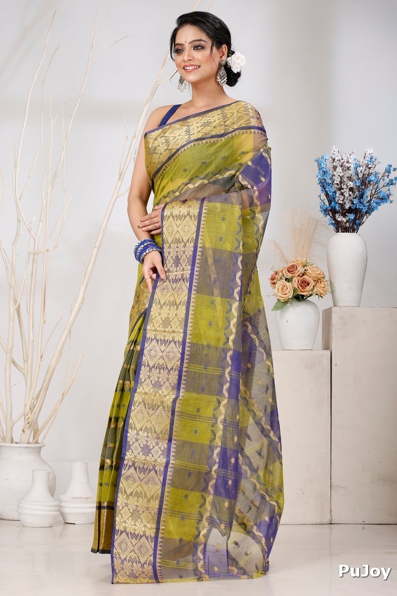 Green Pure Cotton SonaJhuri Desiging Tant Saree (117)