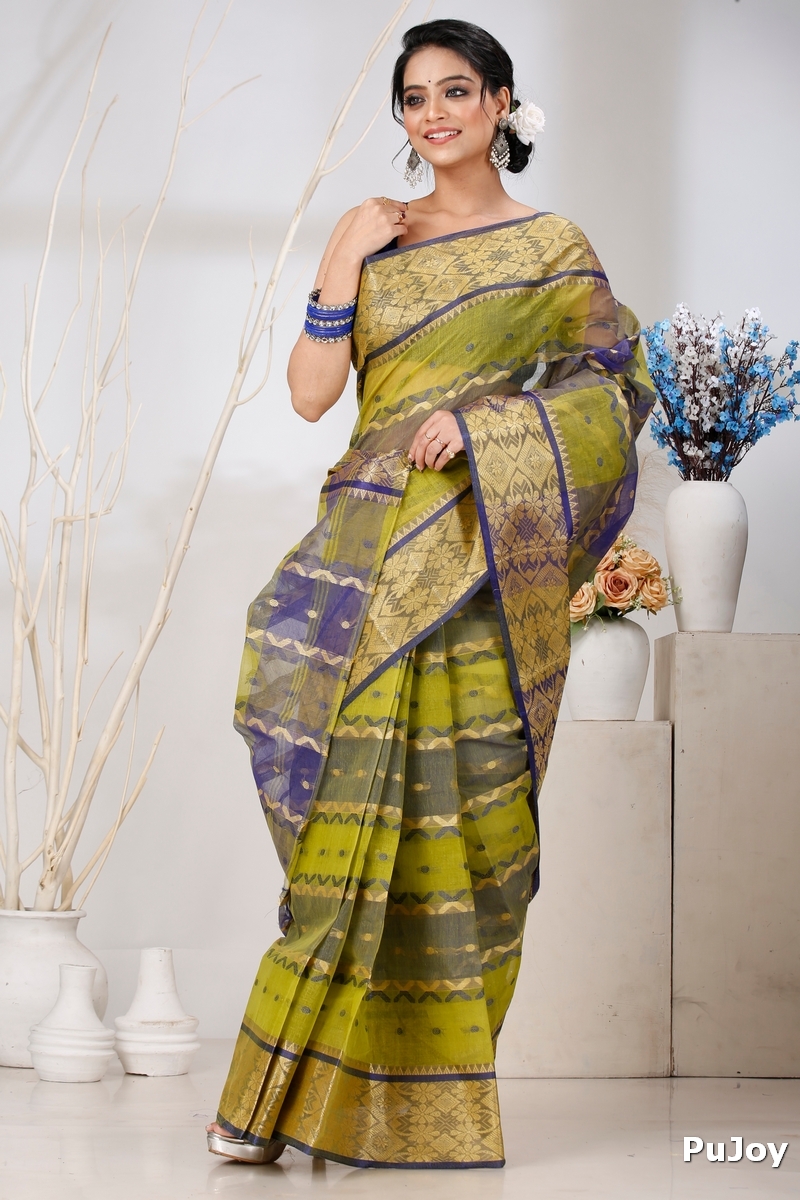 Green Pure Cotton SonaJhuri Desiging Tant Saree (117)