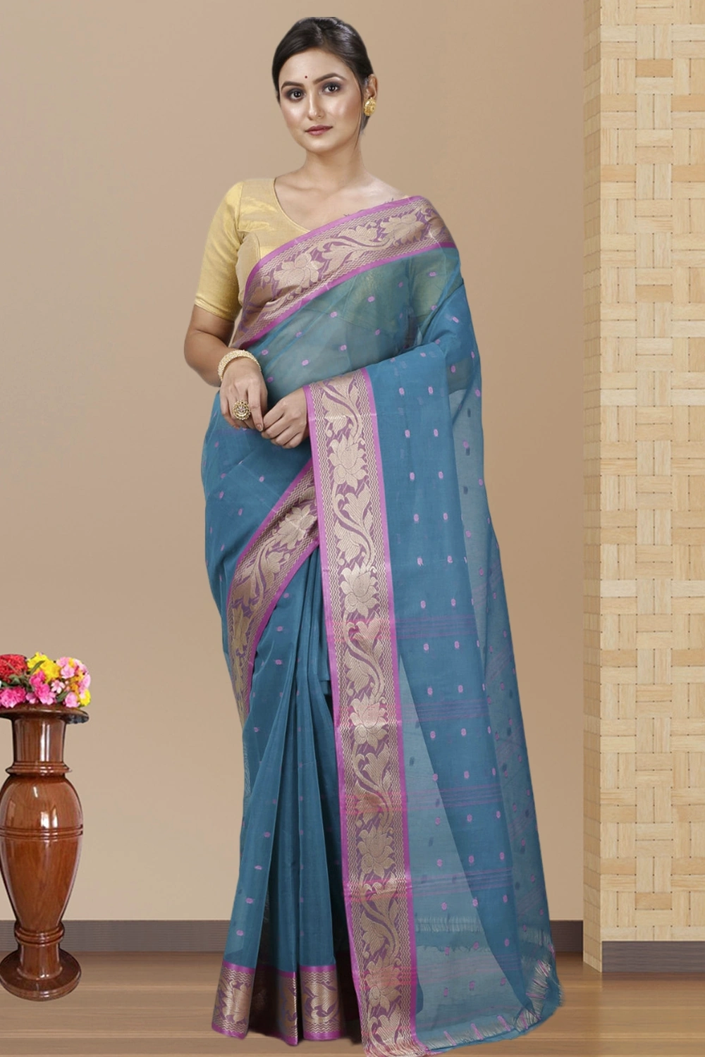 Green Pure Cotton Unnati Tant Saree (1171)
