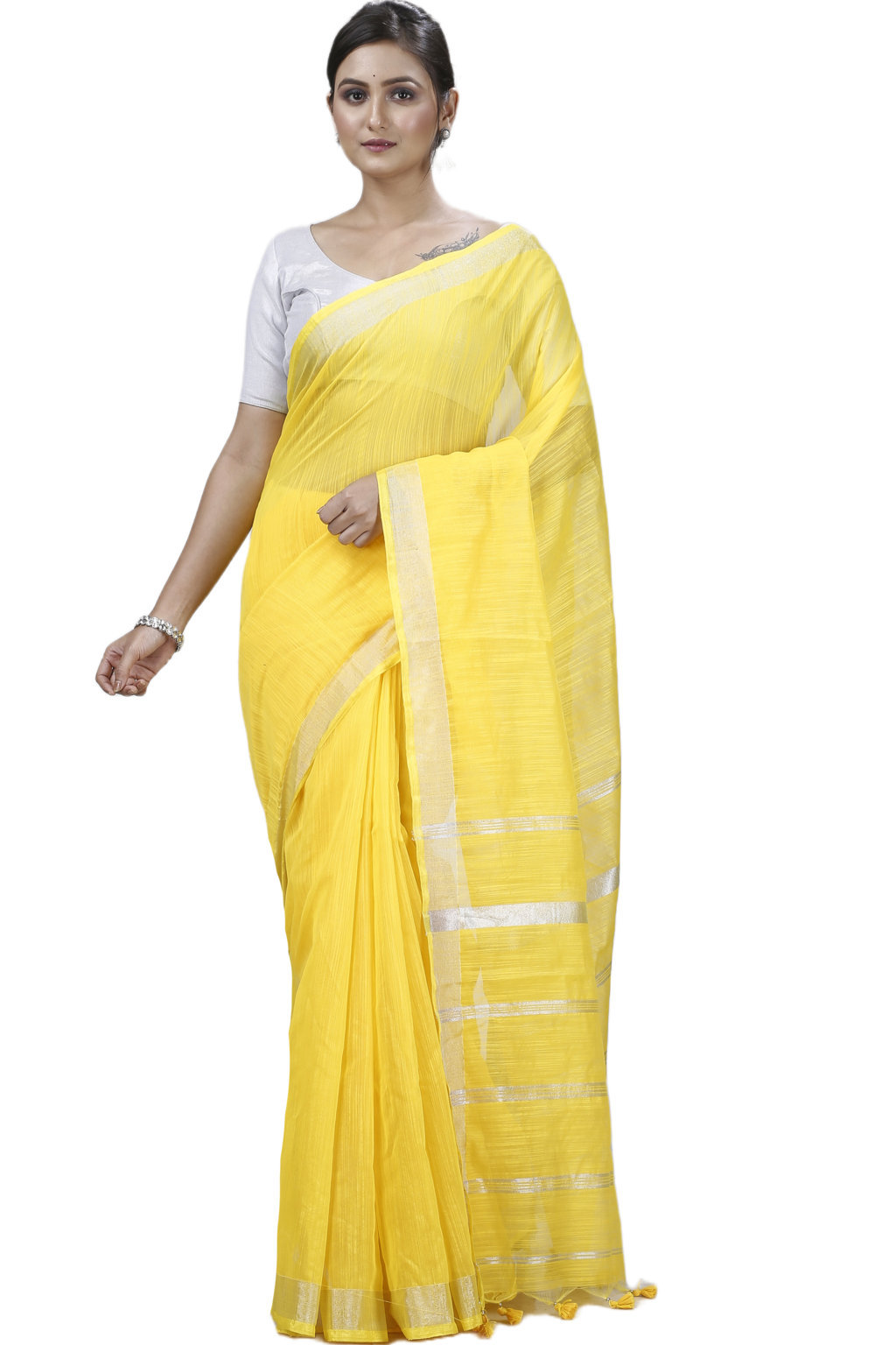 Yellow Blended Cotton Toshini Hand Loom Saree (1181)