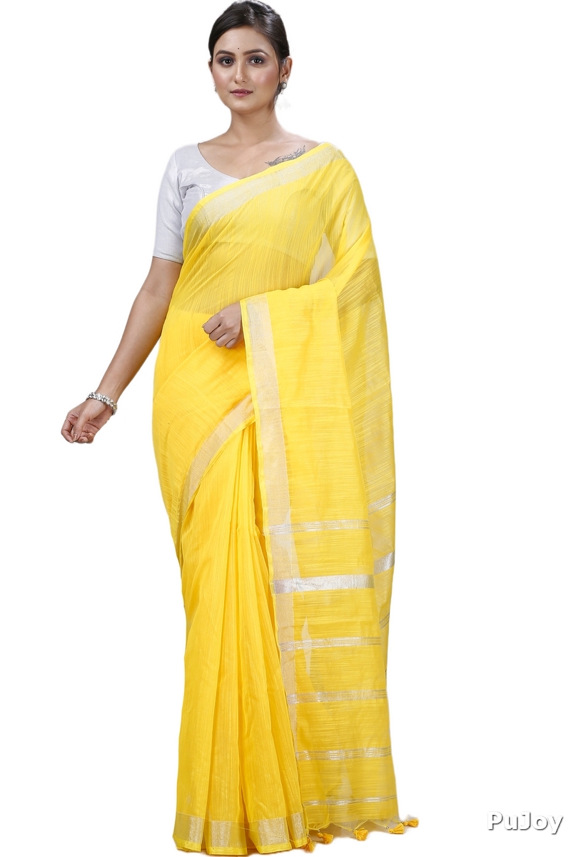 Yellow Blended Cotton Toshini Hand Loom Saree (1181)