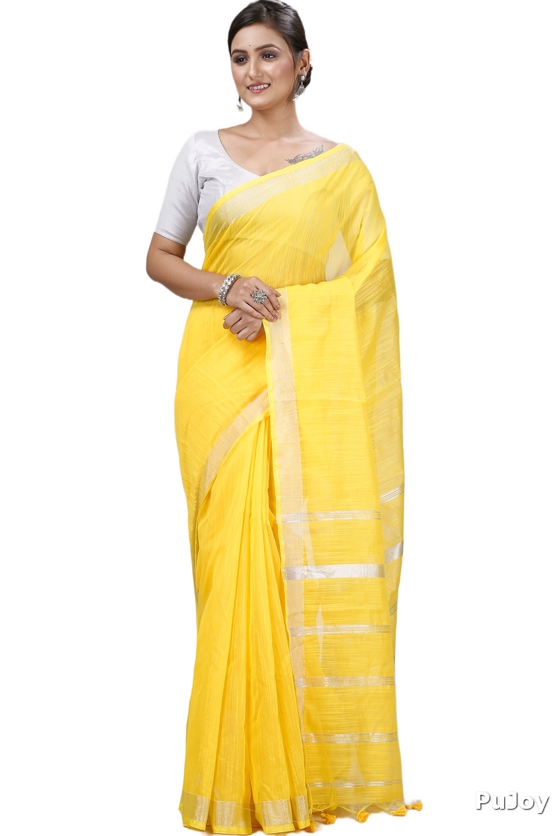 Yellow Blended Cotton Toshini Hand Loom Saree (1181)