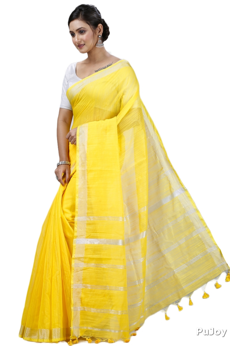 Yellow Blended Cotton Toshini Hand Loom Saree (1181)