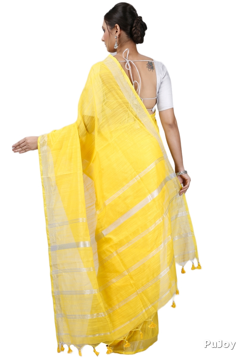 Yellow Blended Cotton Toshini Hand Loom Saree (1181)