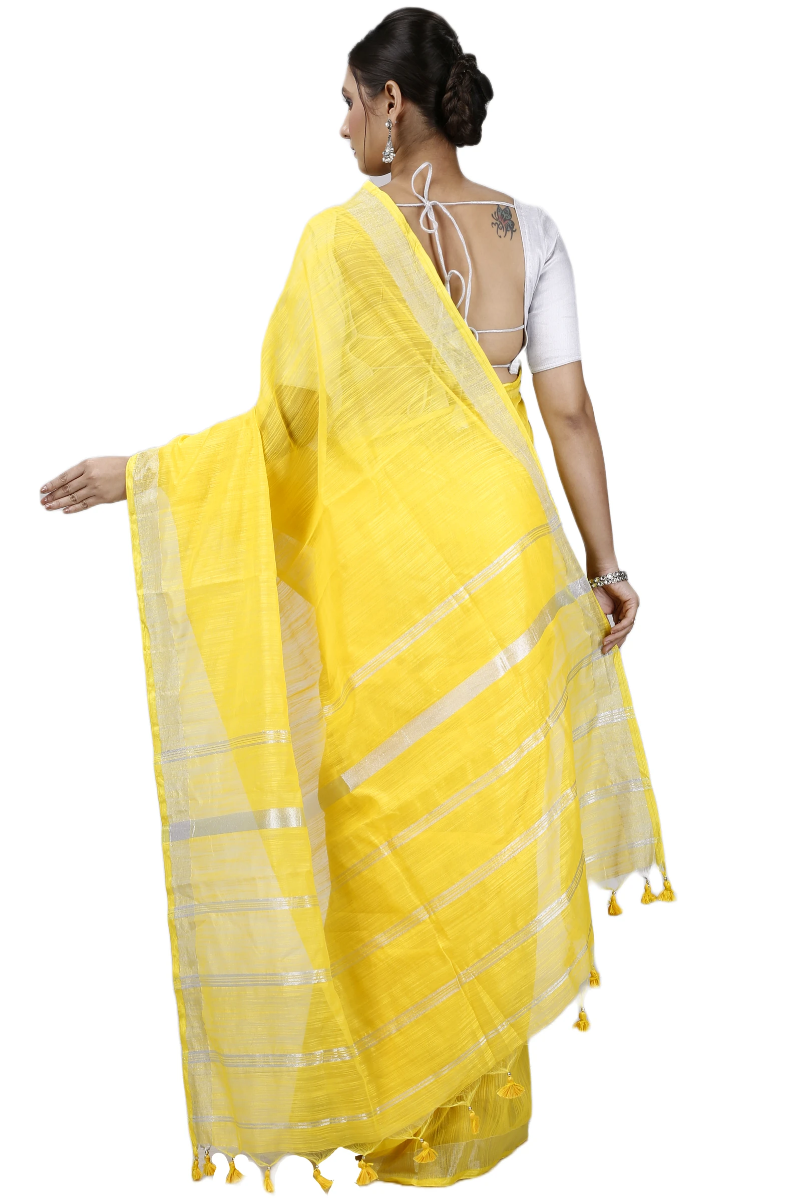 Yellow Blended Cotton Toshini Hand Loom Saree (1181)