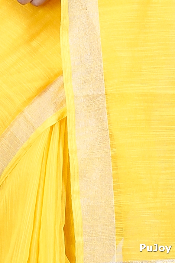 Yellow Blended Cotton Toshini Hand Loom Saree (1181)