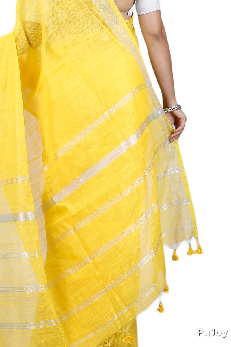 Yellow Blended Cotton Toshini Hand Loom Saree (1181)