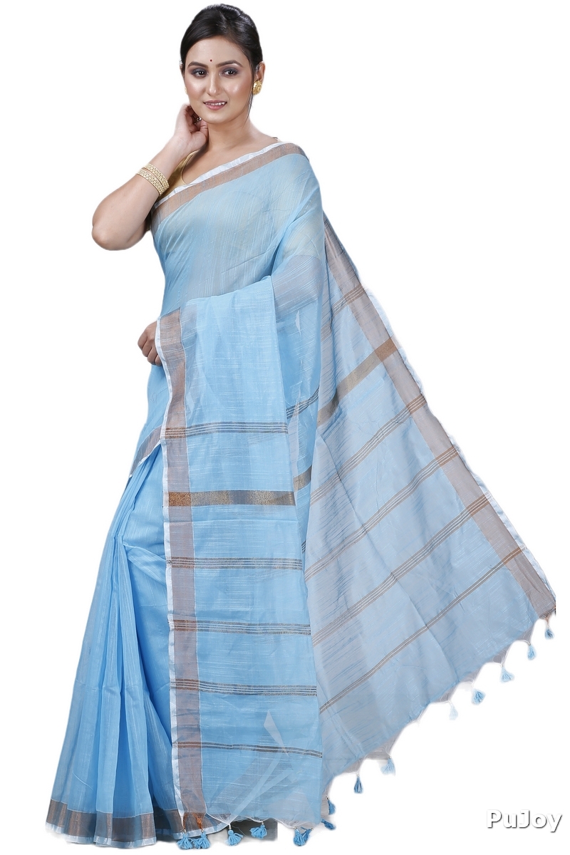 Sky Blue Blended Cotton Toshini Hand Loom Saree (1183)