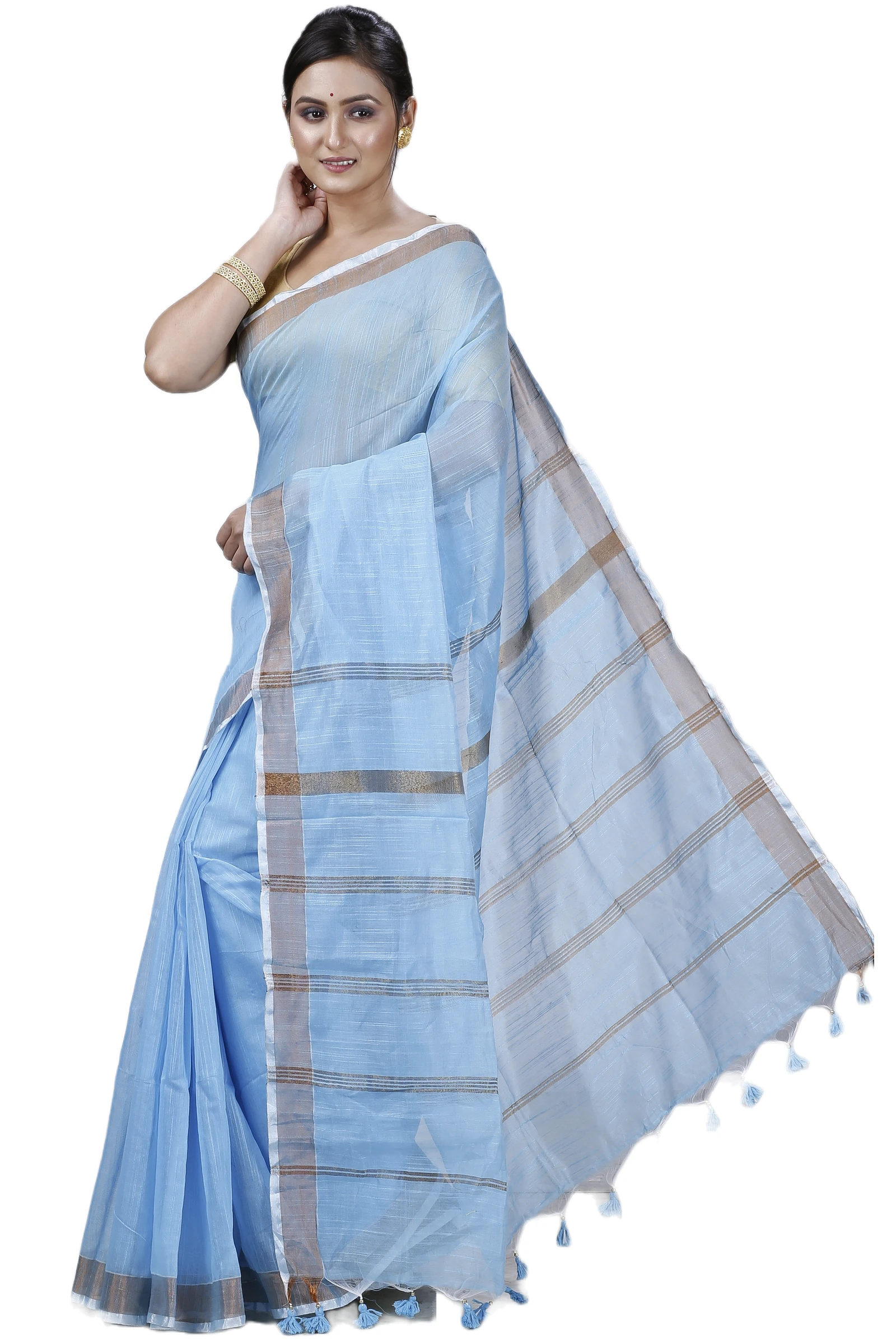 Sky Blue Blended Cotton Toshini Hand Loom Saree (1183)