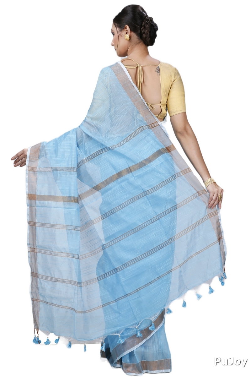 Sky Blue Blended Cotton Toshini Hand Loom Saree (1183)