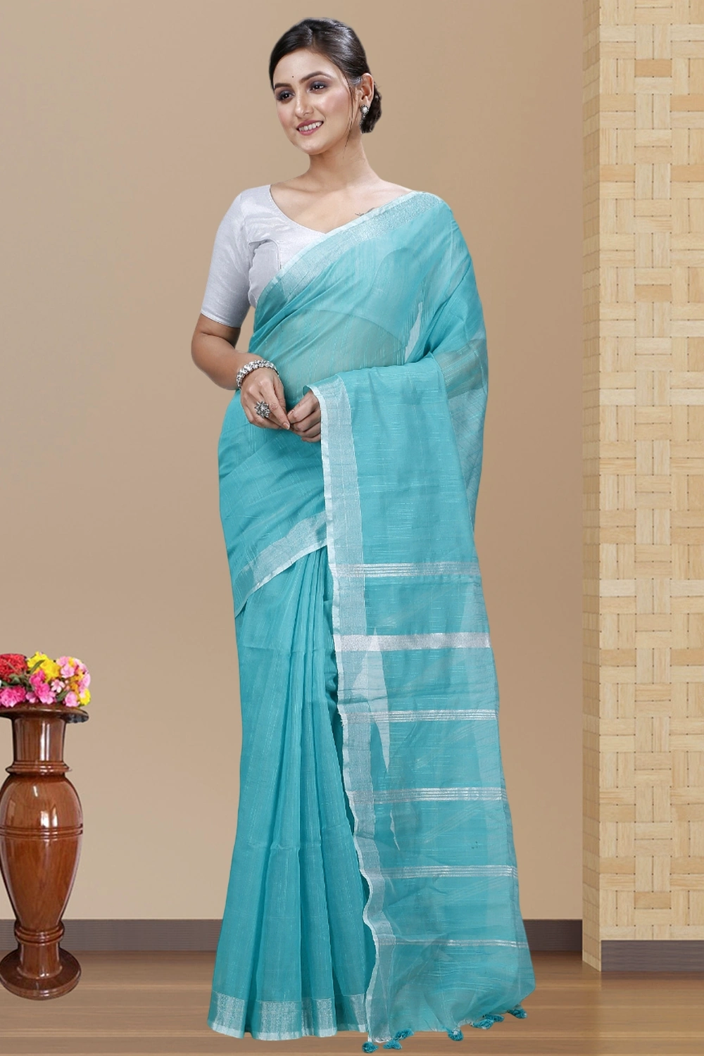 Green Blended Cotton Toshini Hand Loom Saree (1184)