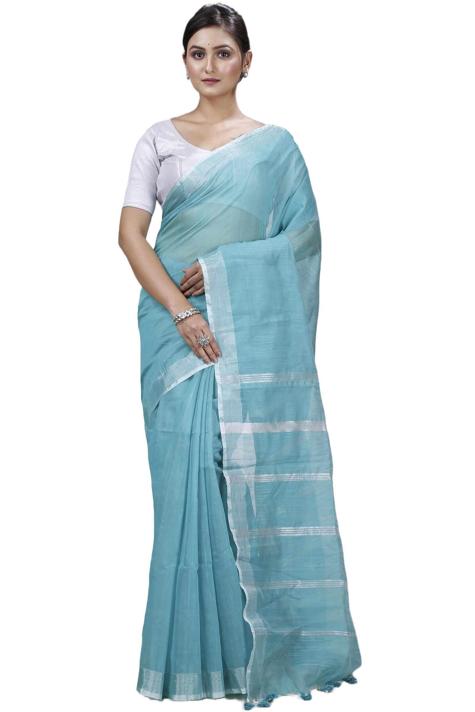 Green Blended Cotton Toshini Hand Loom Saree (1184)