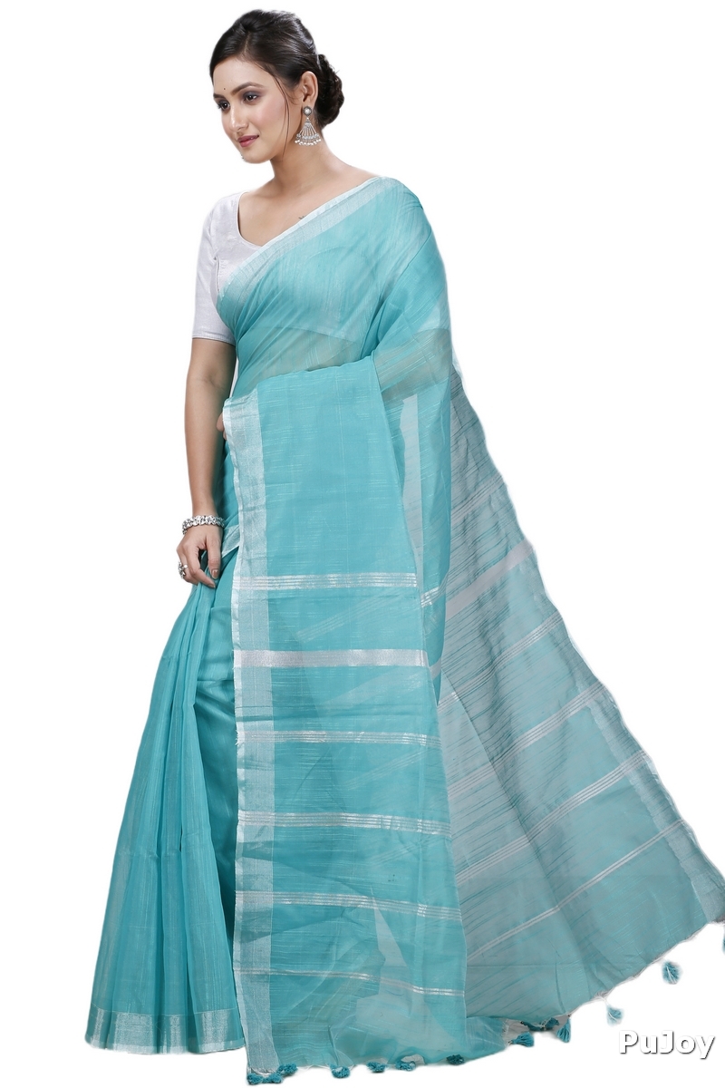 Green Blended Cotton Toshini Hand Loom Saree (1184)