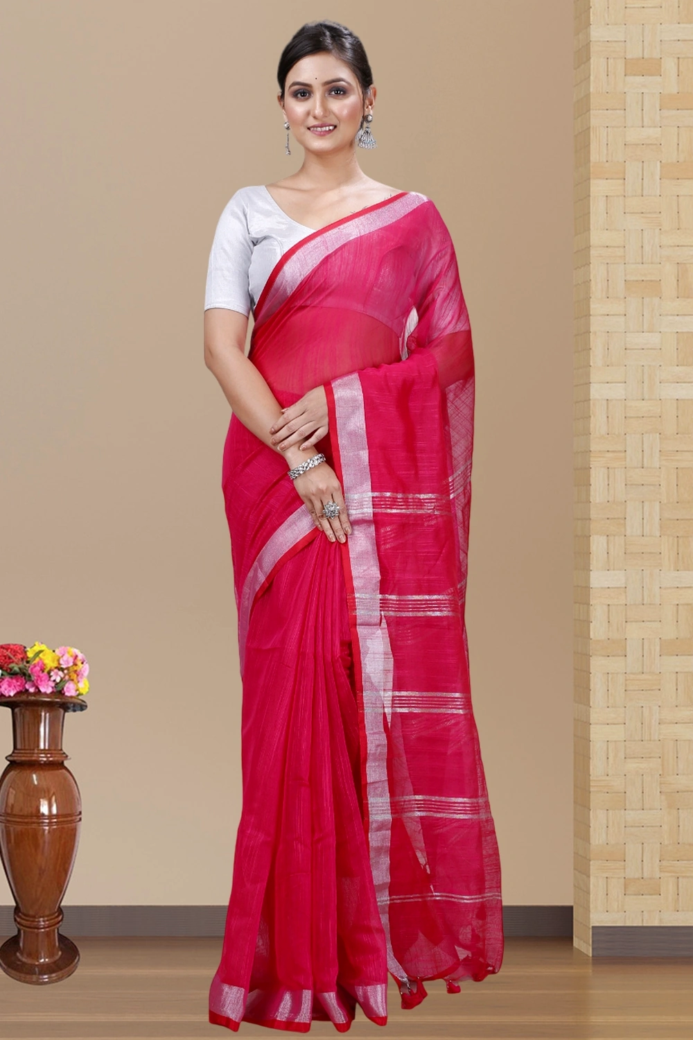 Pink Blended Cotton Toshini Hand Loom Saree (1185)