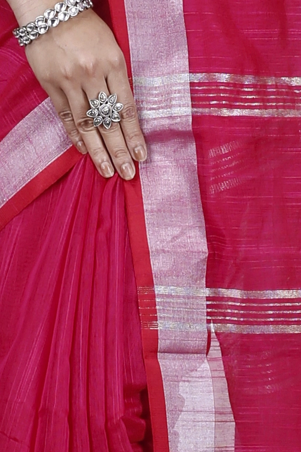 Pink Blended Cotton Toshini Hand Loom Saree (1185)