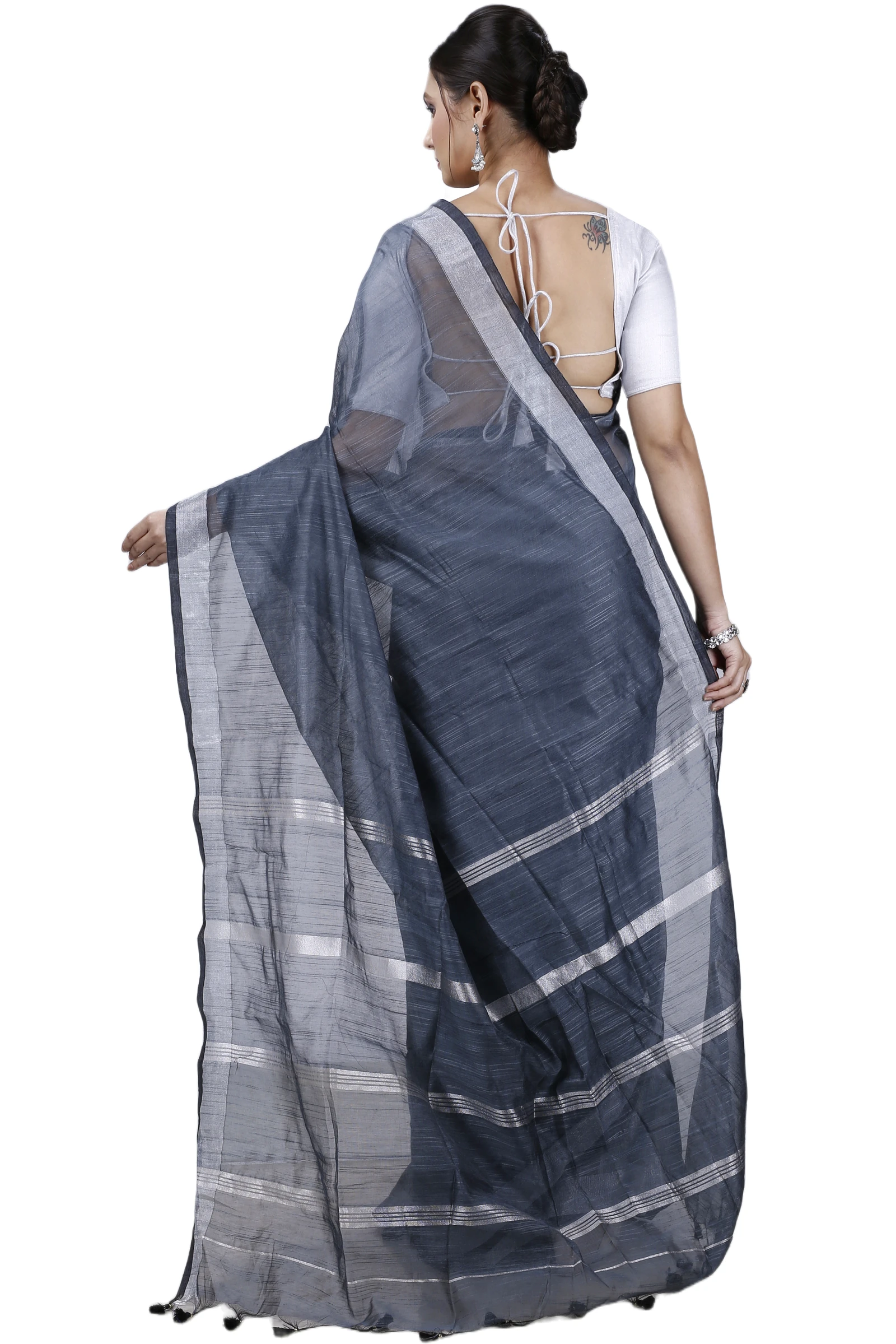 Black Blended Cotton Toshini Hand Loom Saree (1186)