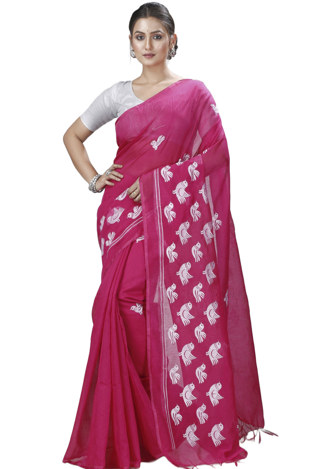 Pink Blended Cotton Thulasi Hand Loom Saree (1187)