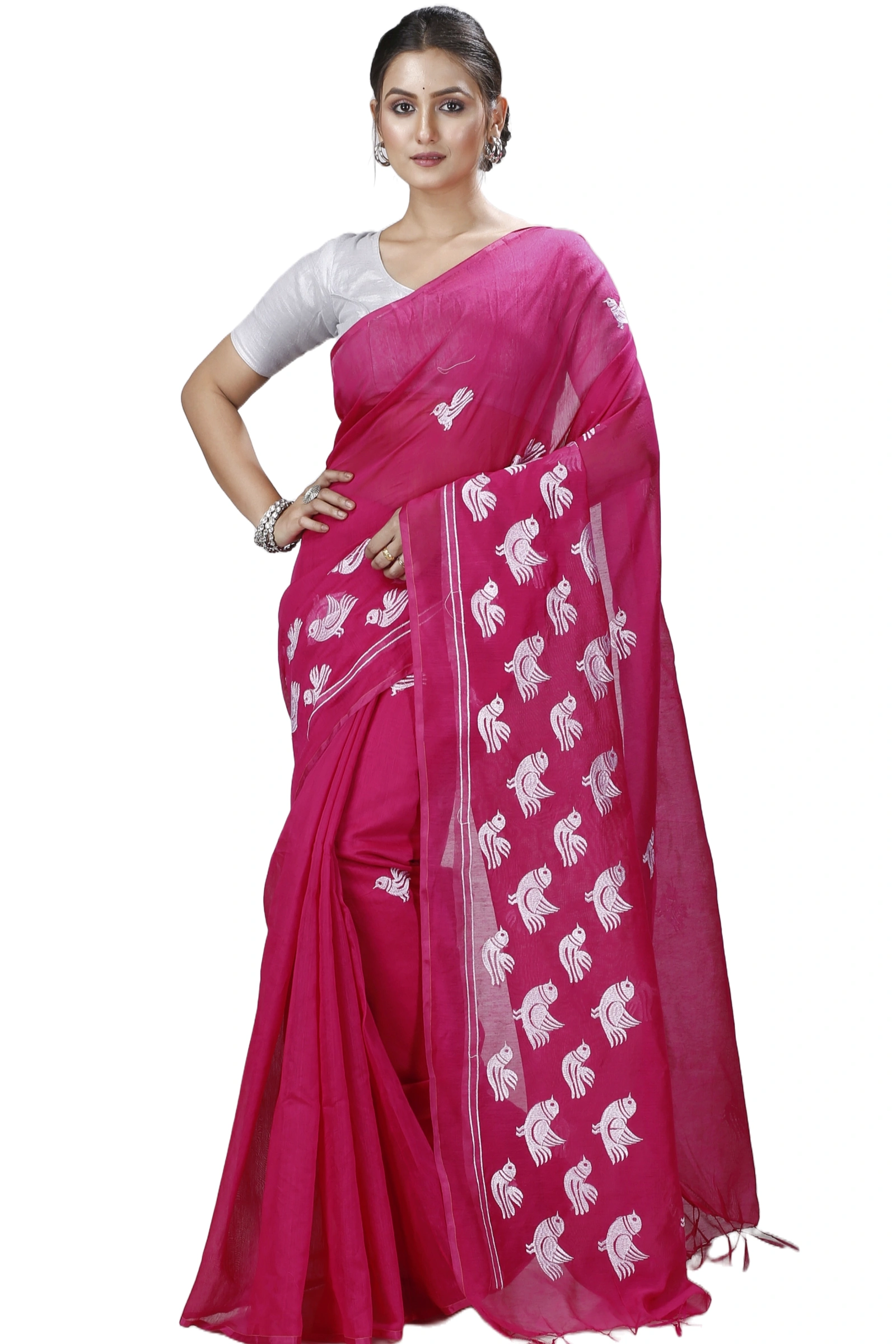 Pink Blended Cotton Thulasi Hand Loom Saree (1187)
