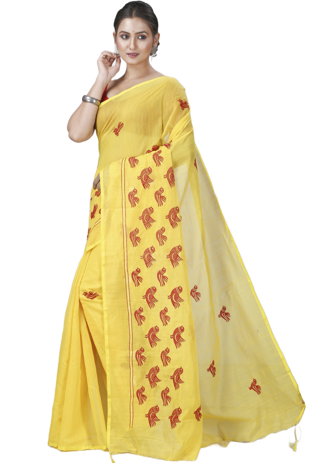 Yellow Blended Cotton Thulasi Hand Loom Saree (1189)