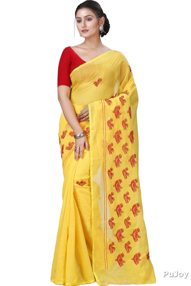 Yellow Blended Cotton Thulasi Hand Loom Saree (1189)