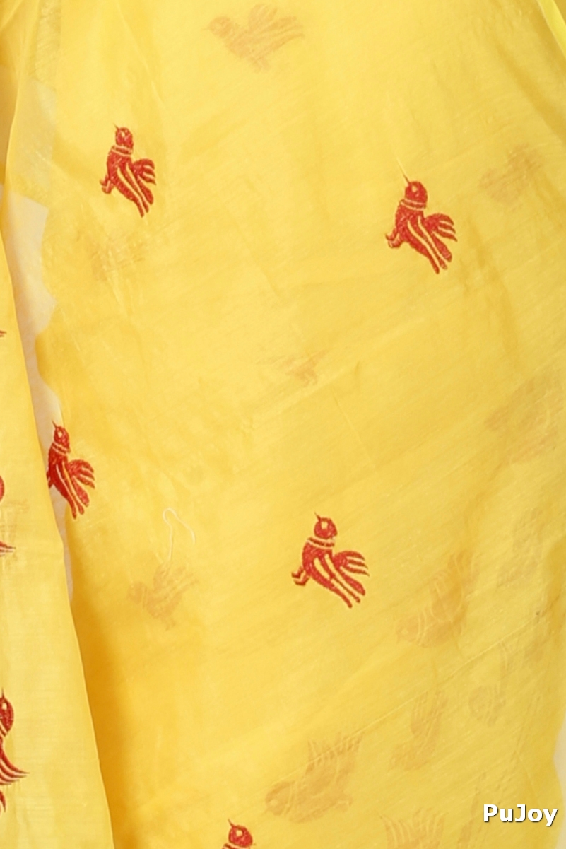 Yellow Blended Cotton Thulasi Hand Loom Saree (1189)