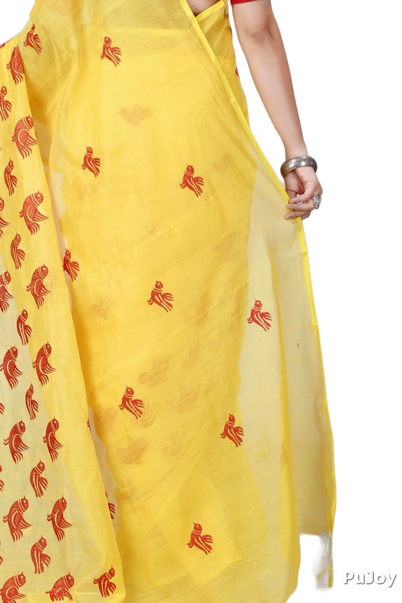 Yellow Blended Cotton Thulasi Hand Loom Saree (1189)