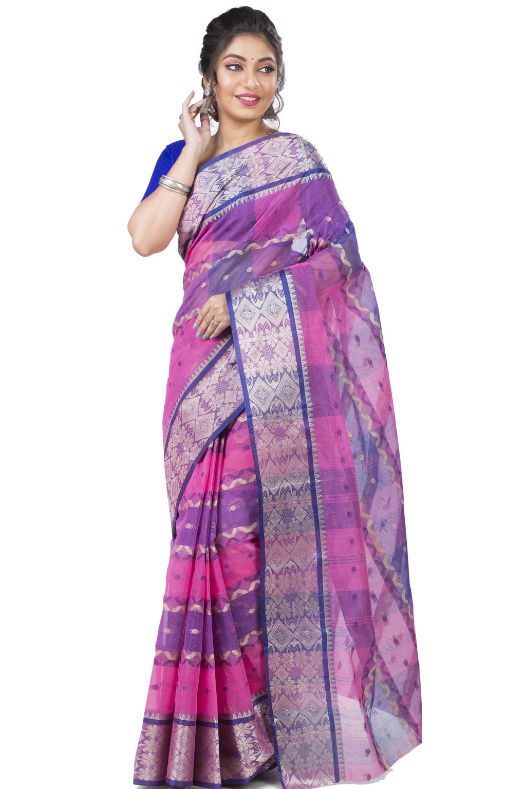 Purple Pure Cotton SonaJhuri Desiging Tant Saree (119)