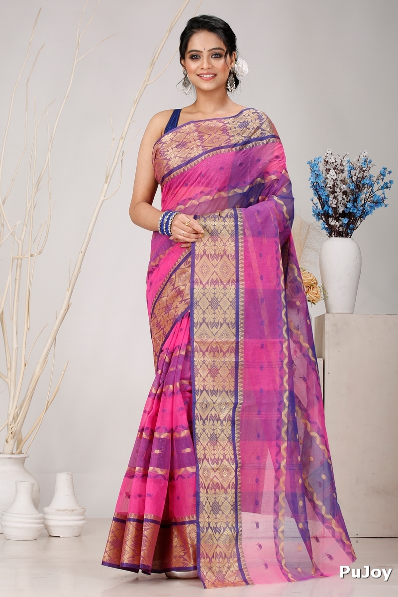 Purple Pure Cotton SonaJhuri Desiging Tant Saree (119)