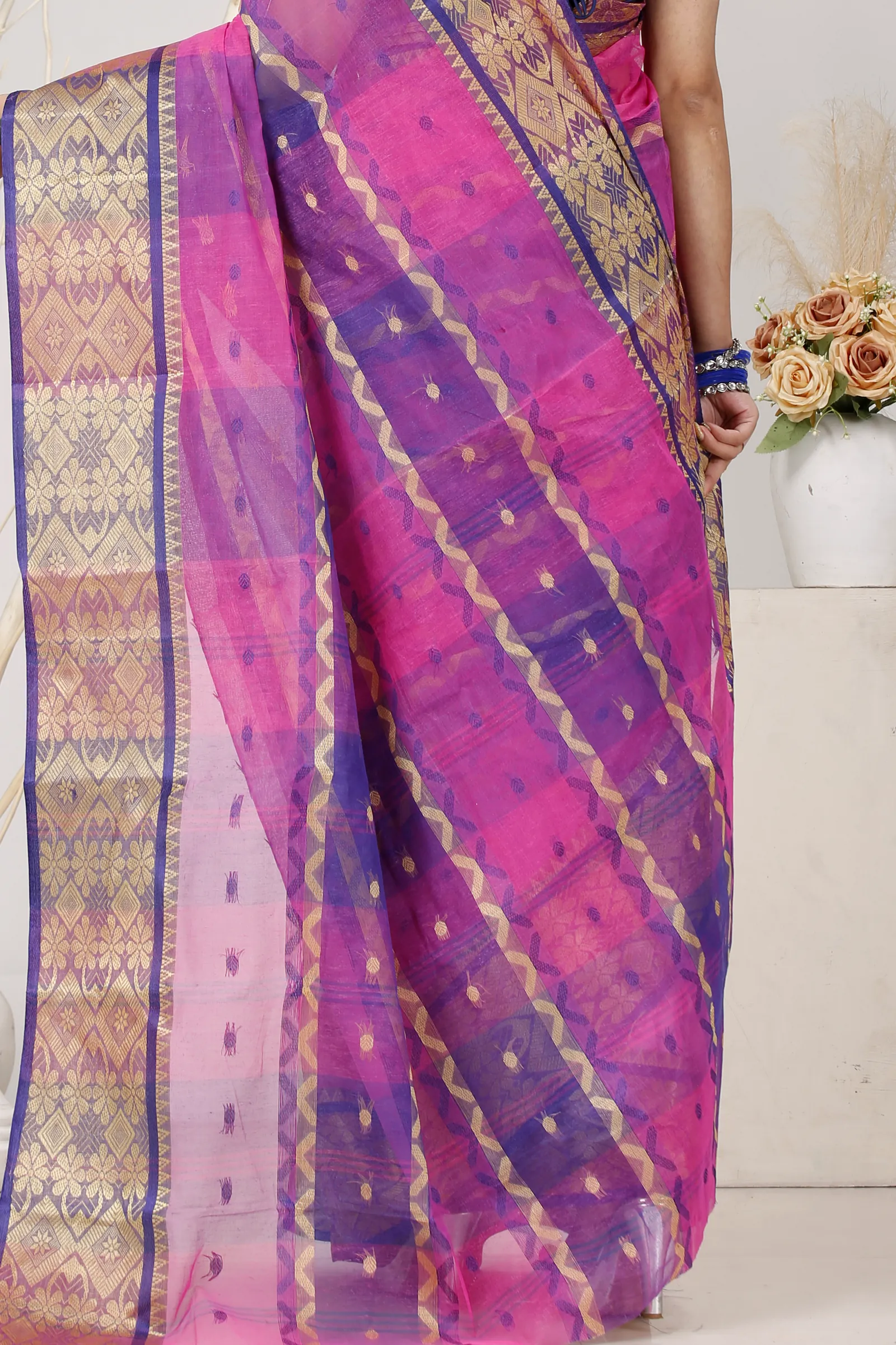 Purple Pure Cotton SonaJhuri Desiging Tant Saree (119)