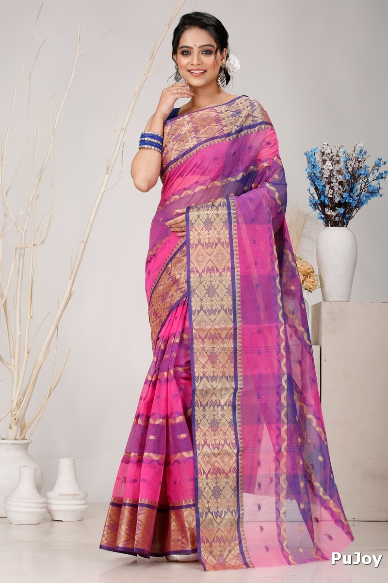 Purple Pure Cotton SonaJhuri Desiging Tant Saree (119)