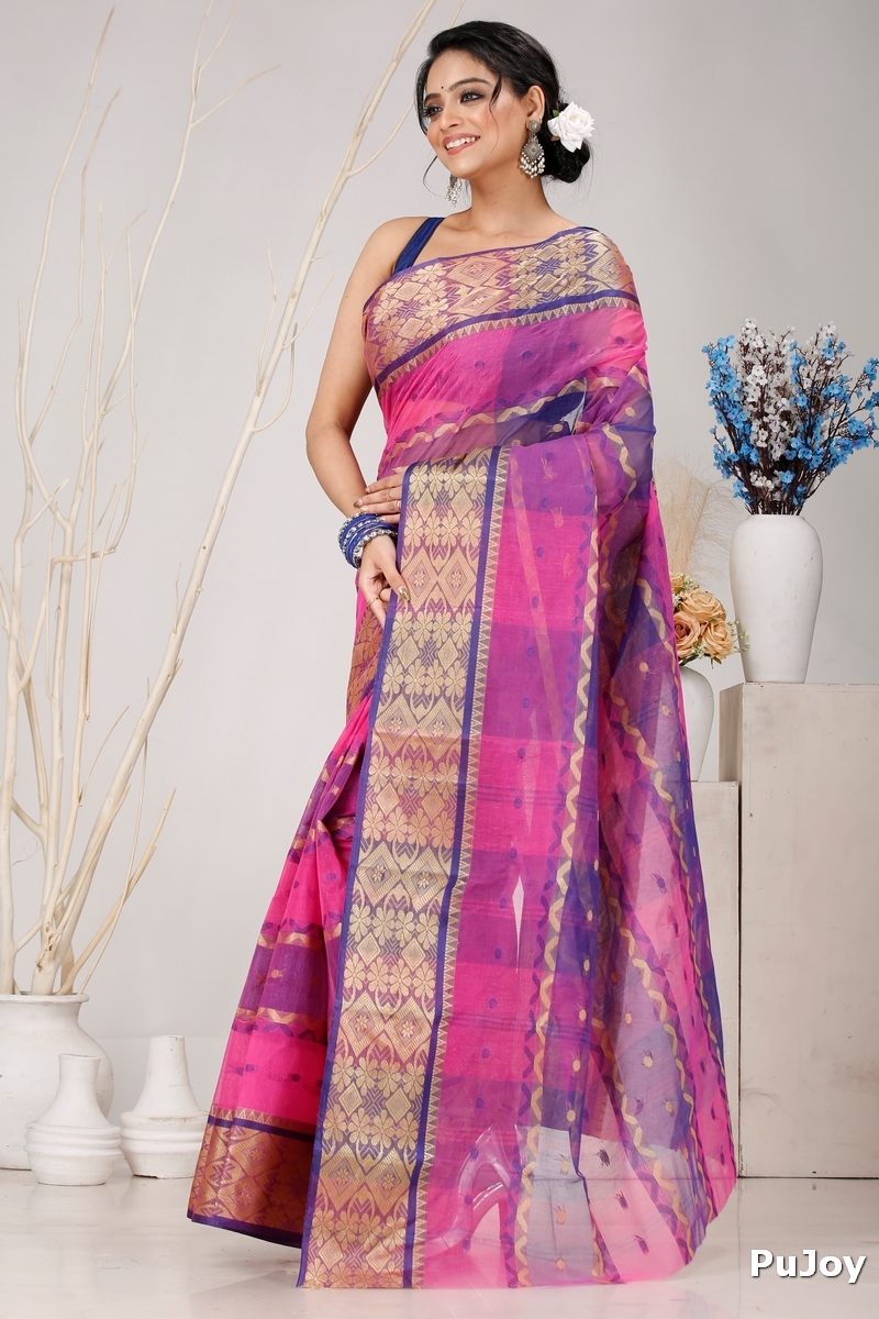 Purple Pure Cotton SonaJhuri Desiging Tant Saree (119)