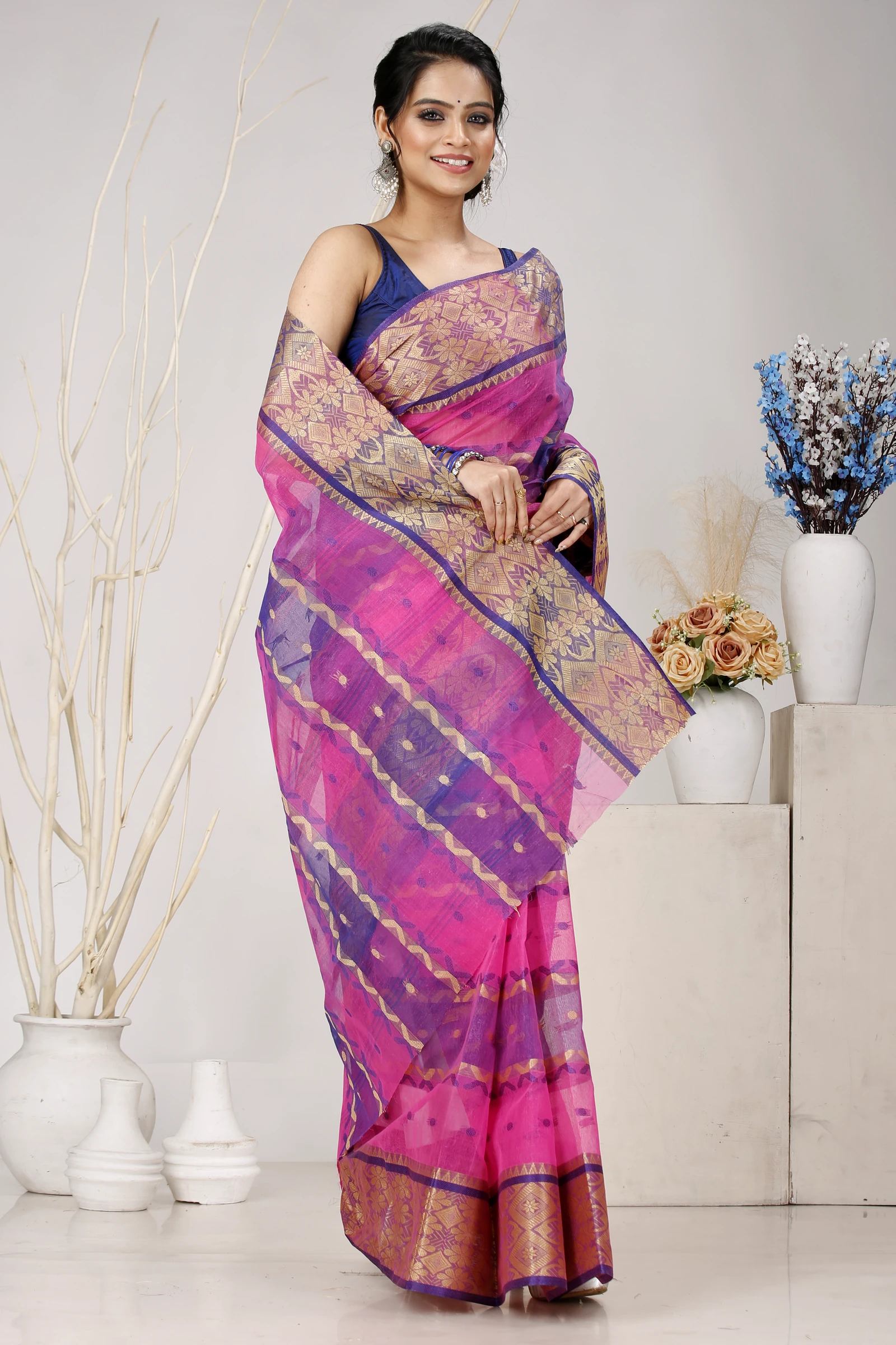 Purple Pure Cotton SonaJhuri Desiging Tant Saree (119)