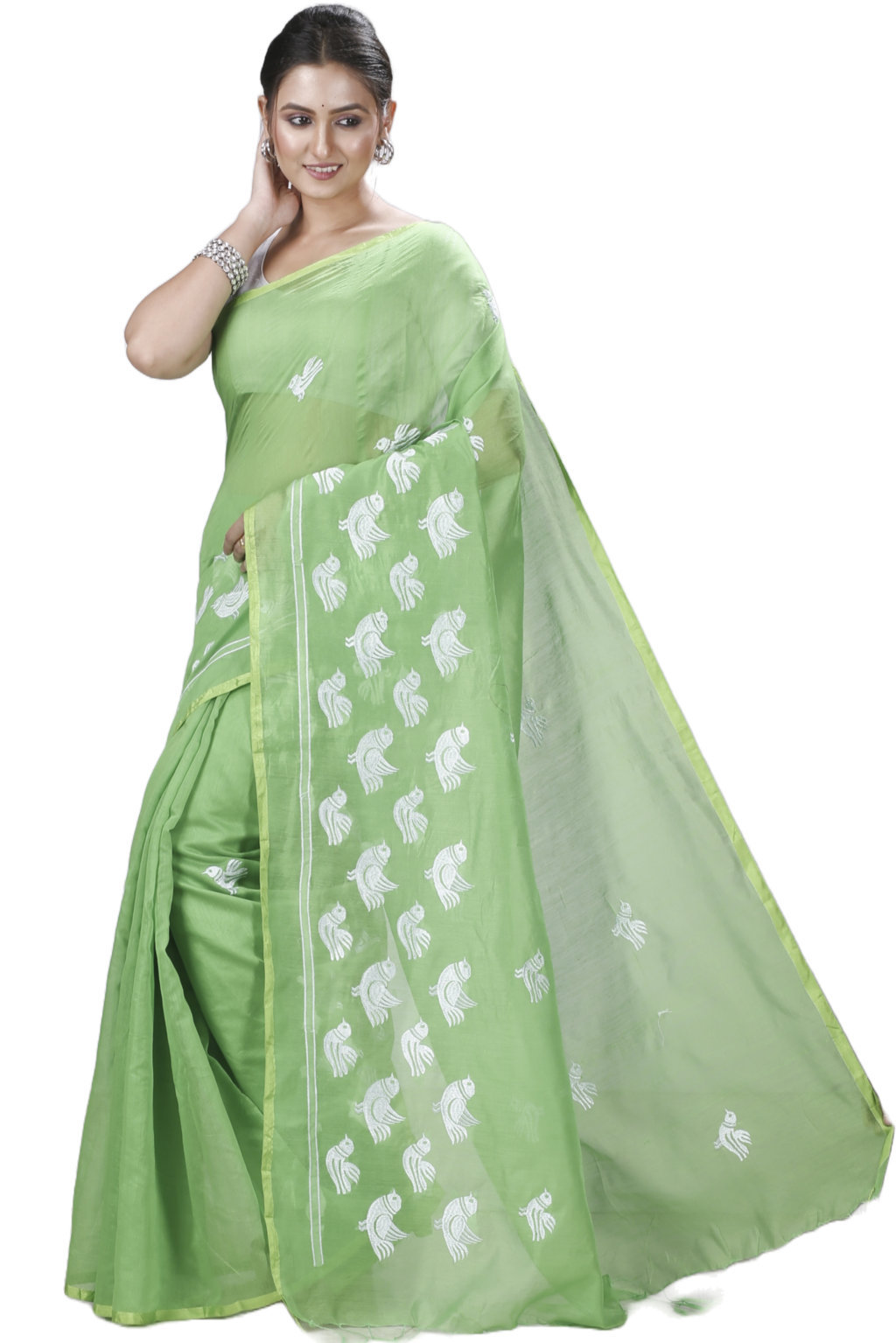 Green Blended Cotton Thulasi Hand Loom Saree (1191)