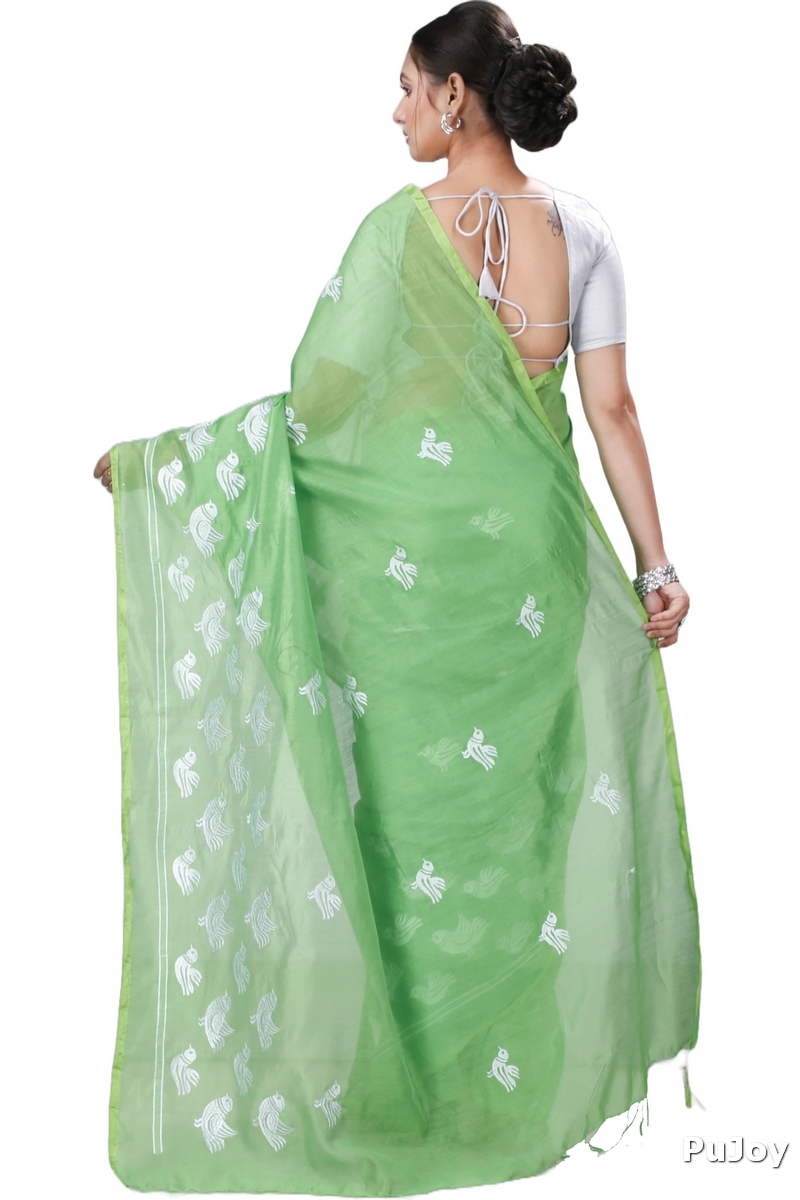 Green Blended Cotton Thulasi Hand Loom Saree (1191)