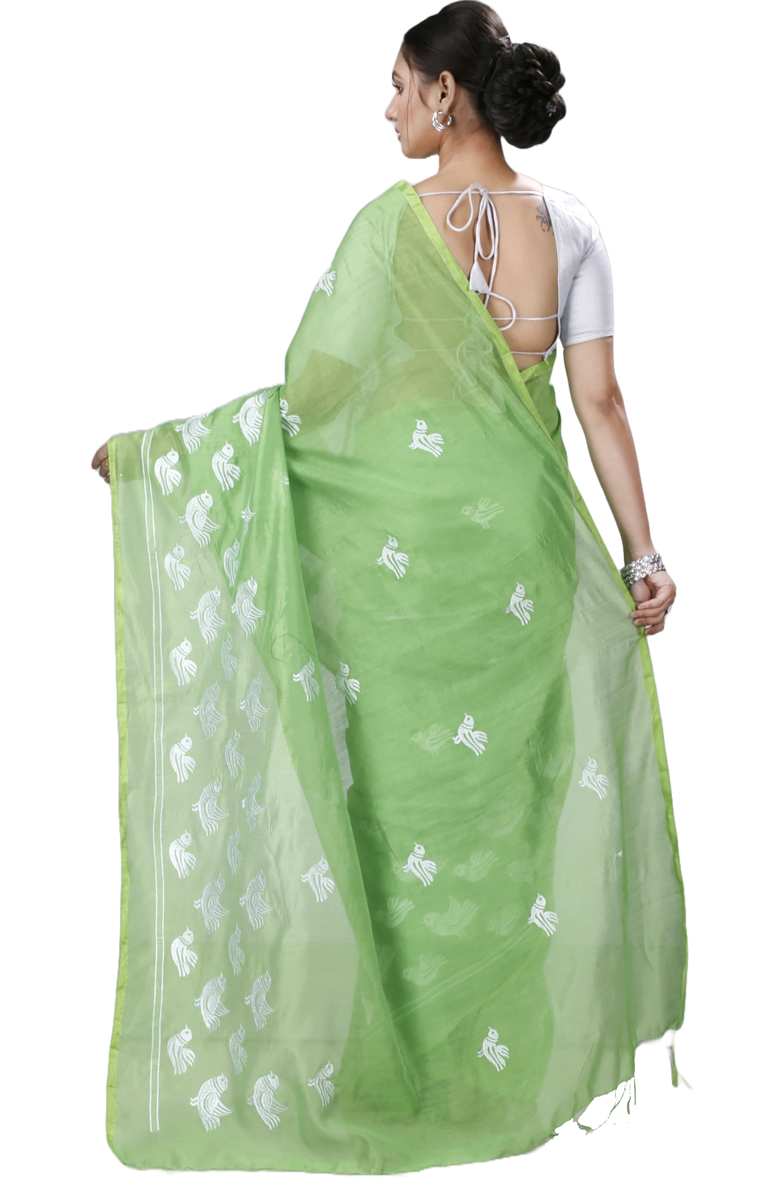 Green Blended Cotton Thulasi Hand Loom Saree (1191)