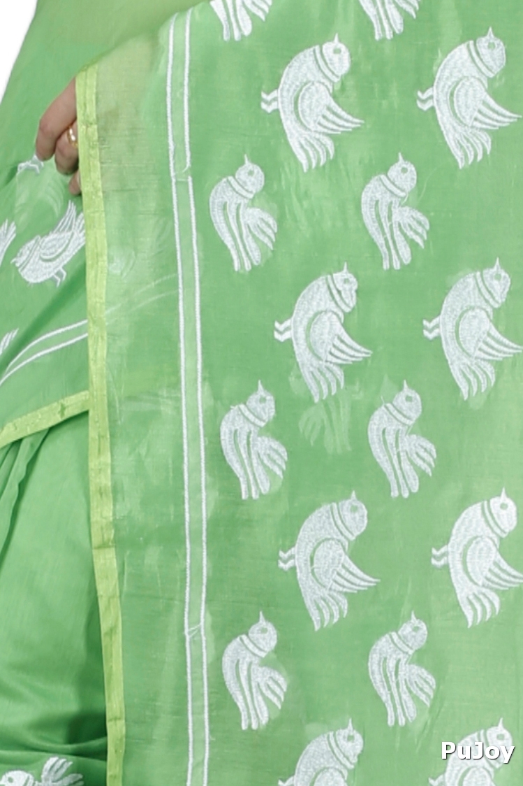 Green Blended Cotton Thulasi Hand Loom Saree (1191)