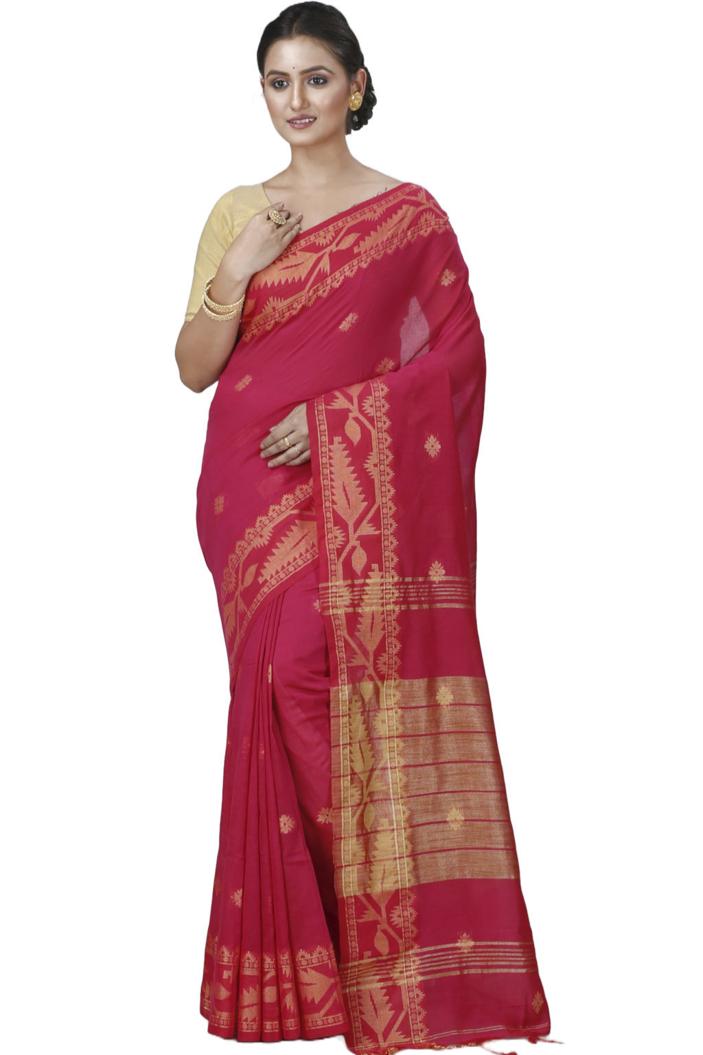 Pink Pure Cotton Tuma Hand Loom Saree (1192)
