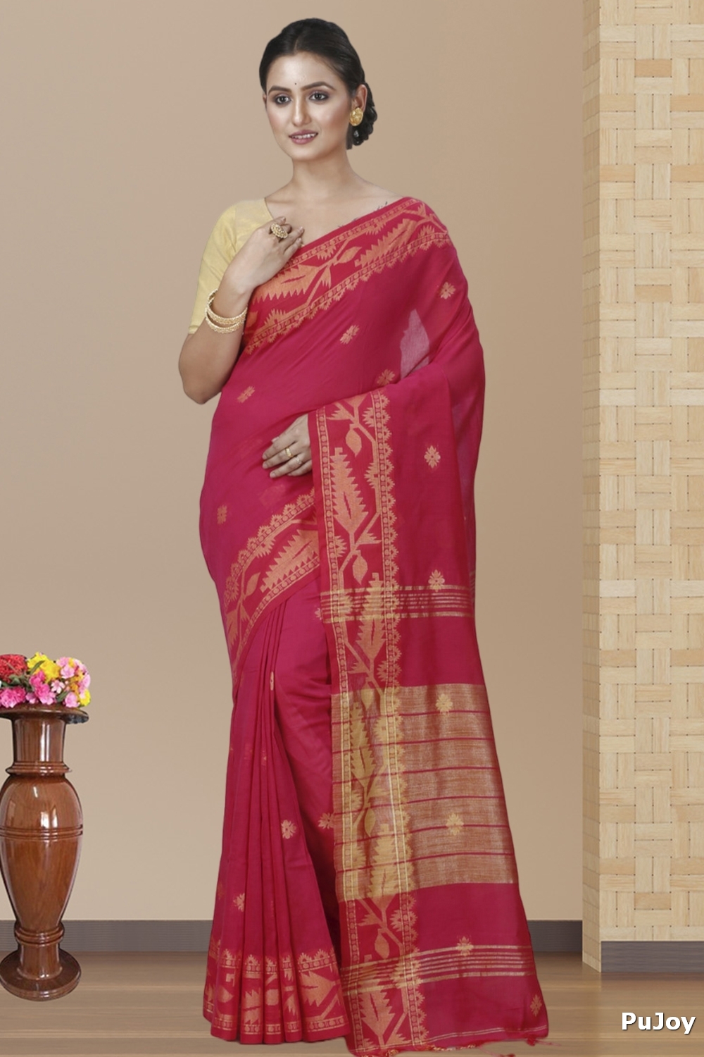 Pink Pure Cotton Tuma Hand Loom Saree (1192)