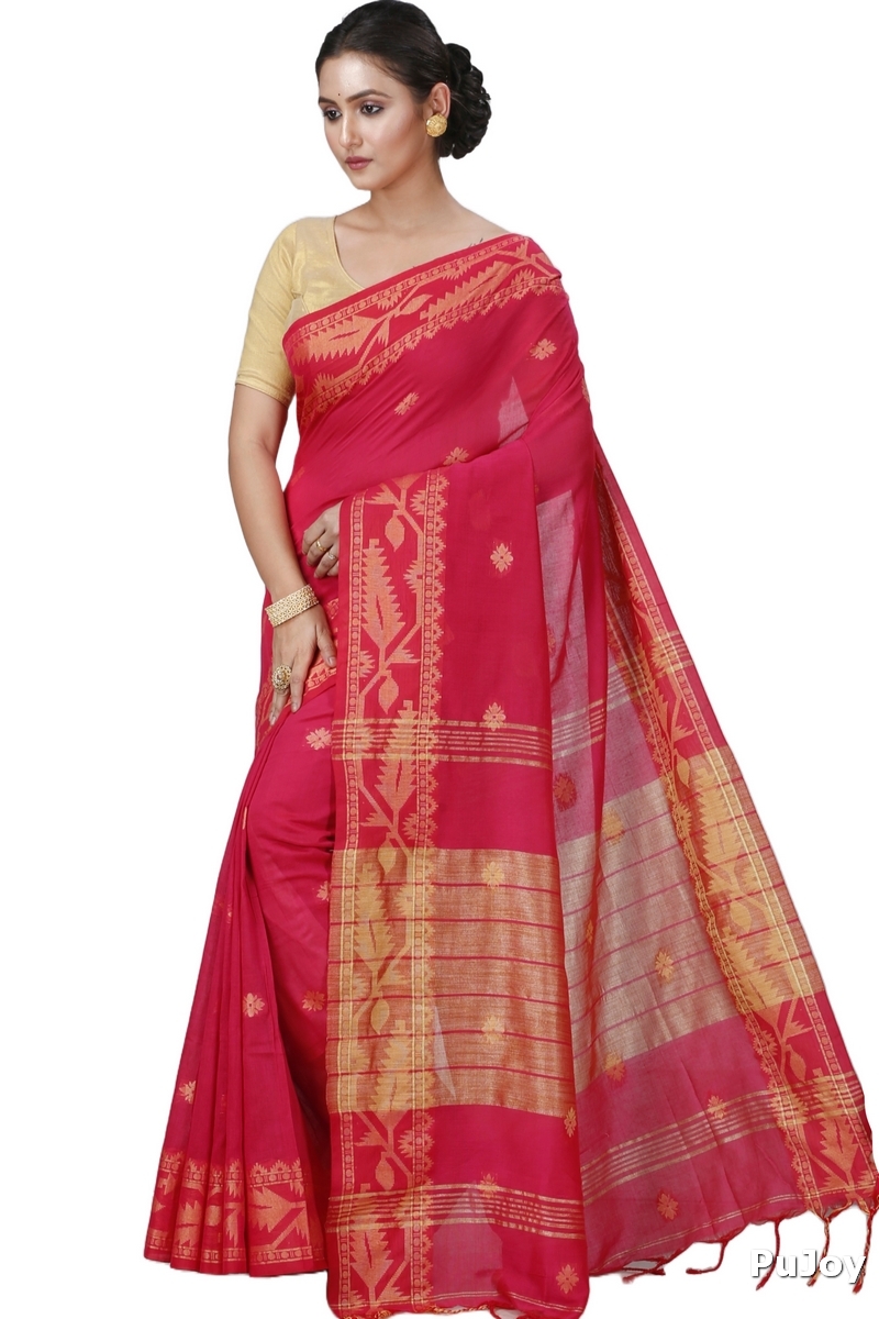 Pink Pure Cotton Tuma Hand Loom Saree (1192)