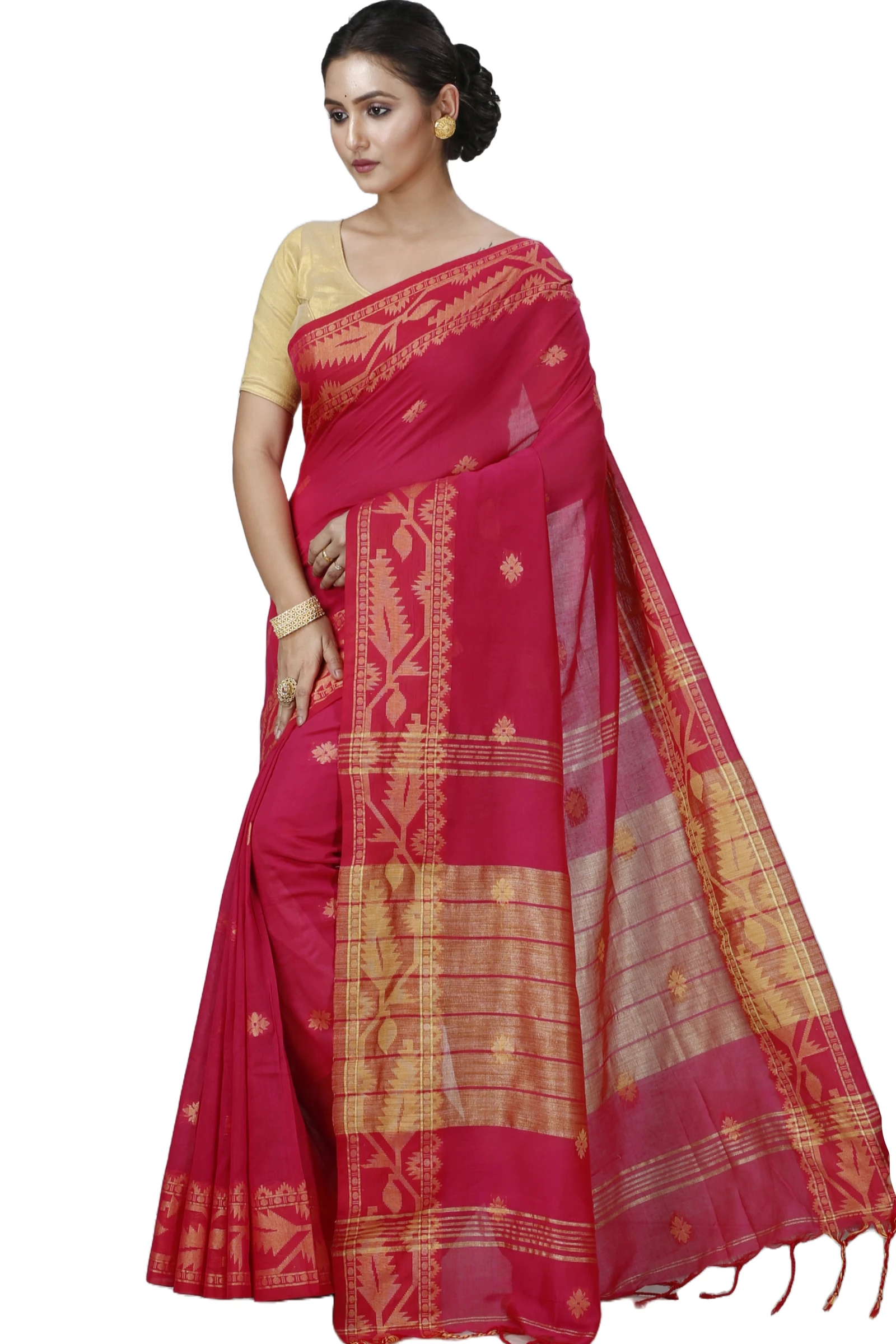 Pink Pure Cotton Tuma Hand Loom Saree (1192)