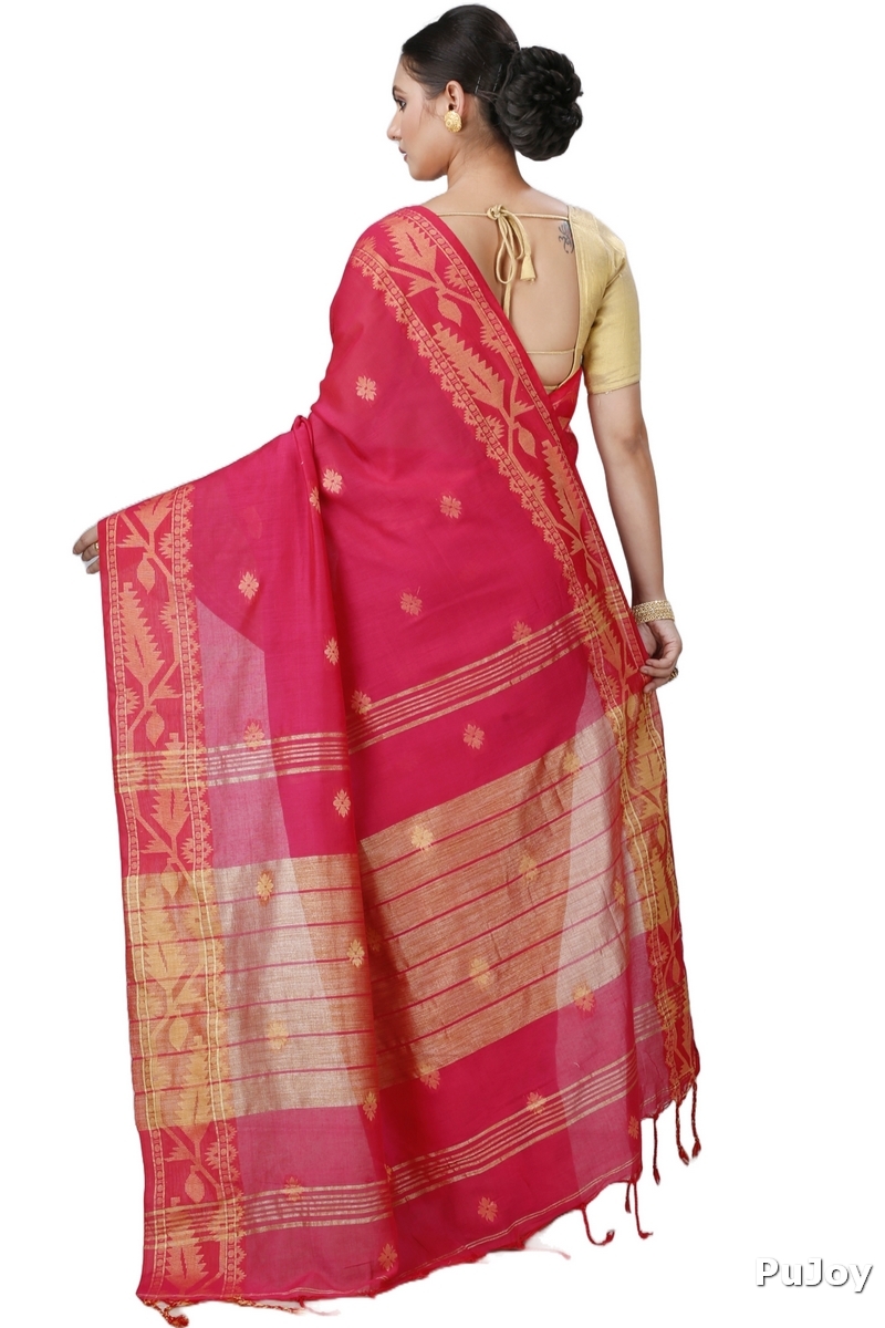 Pink Pure Cotton Tuma Hand Loom Saree (1192)