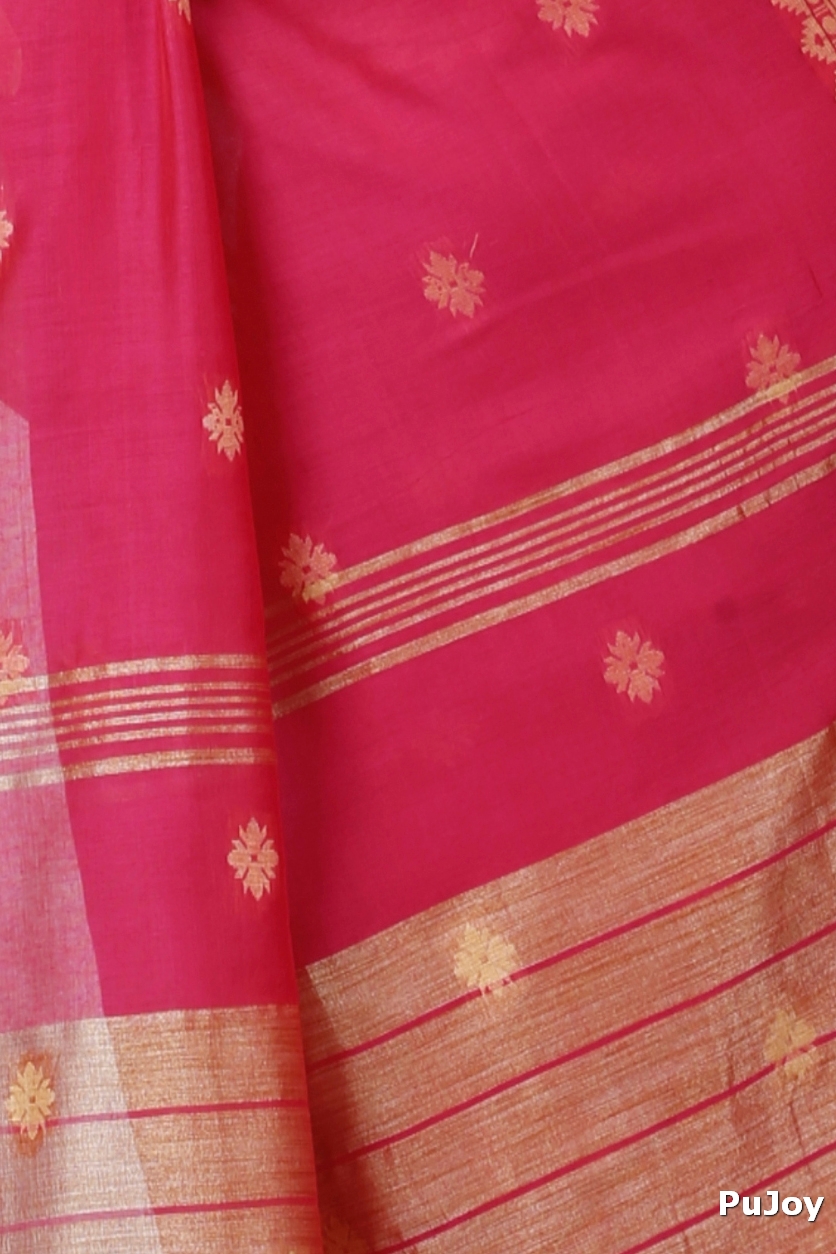 Pink Pure Cotton Tuma Hand Loom Saree (1192)