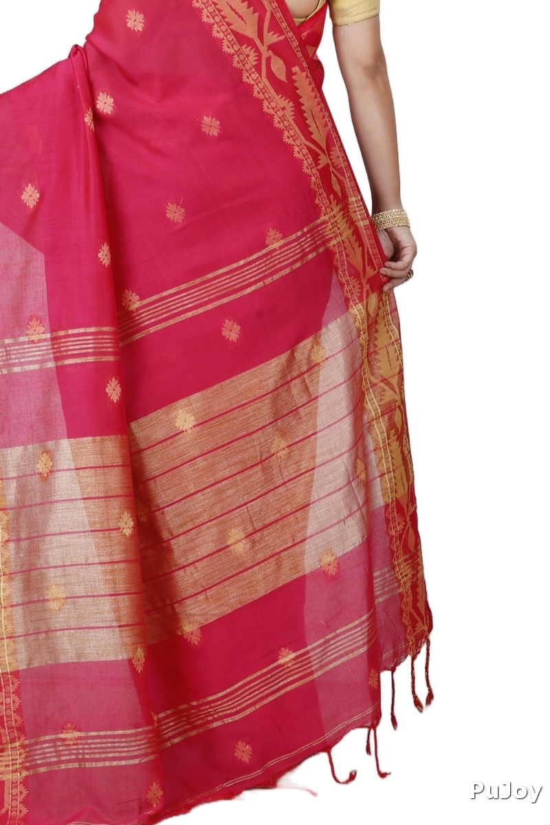 Pink Pure Cotton Tuma Hand Loom Saree (1192)