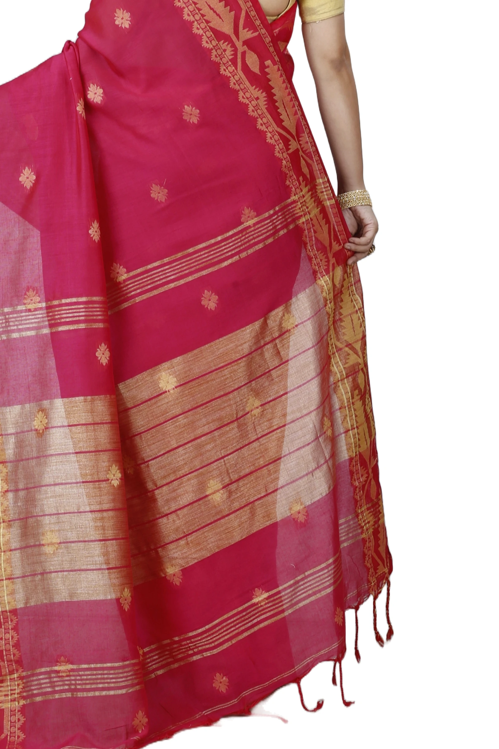 Pink Pure Cotton Tuma Hand Loom Saree (1192)