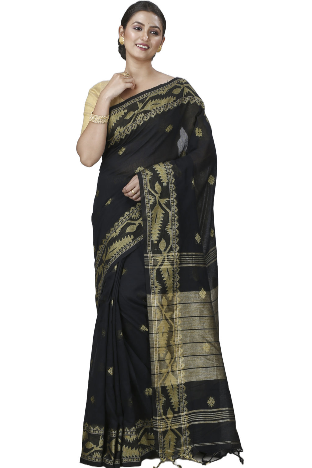 Black Pure Cotton Tuma Hand Loom Saree (1193)