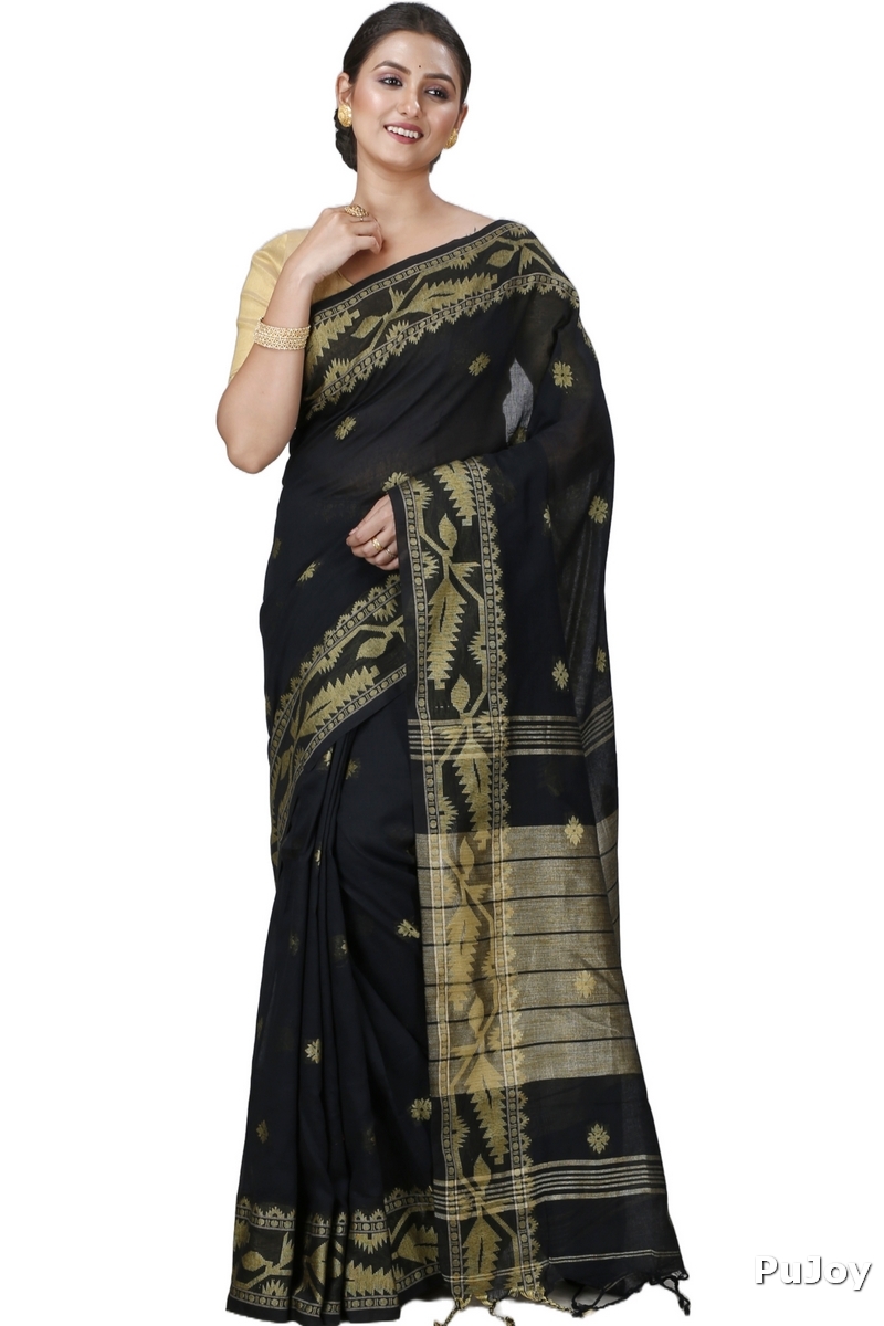 Black Pure Cotton Tuma Hand Loom Saree (1193)