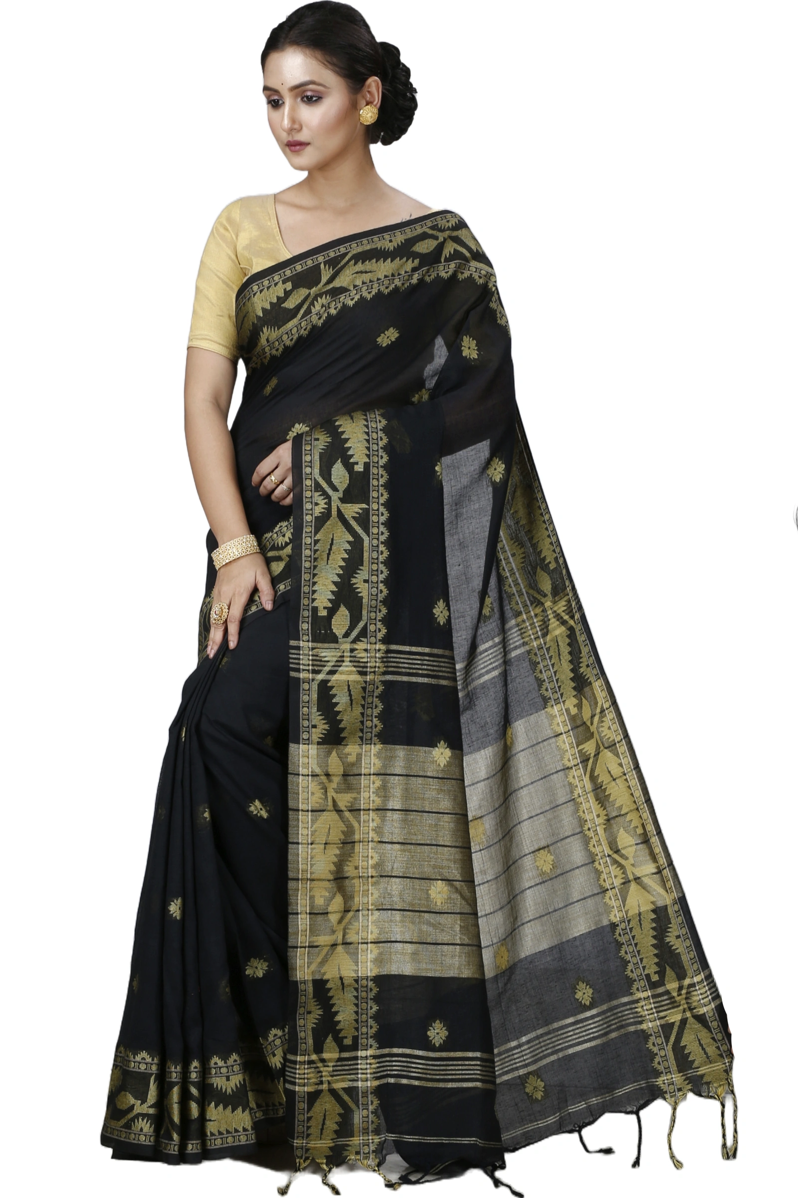 Black Pure Cotton Tuma Hand Loom Saree (1193)